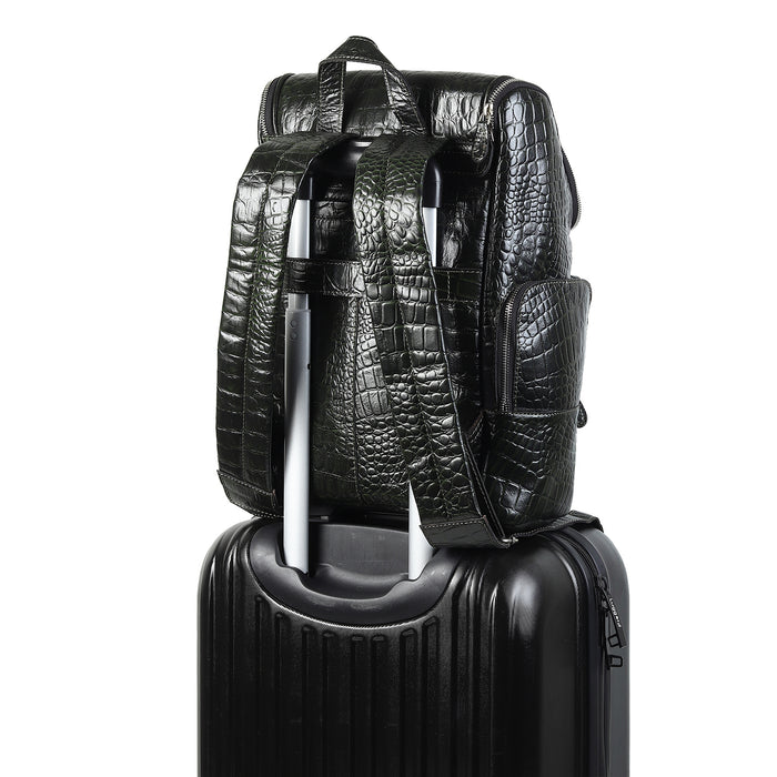 Regal Crocodile Texture Laptop Backpack, Dark Green