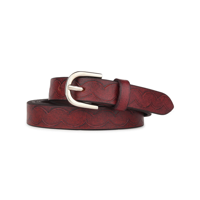Women's Slim Leather Belt-Maroon
