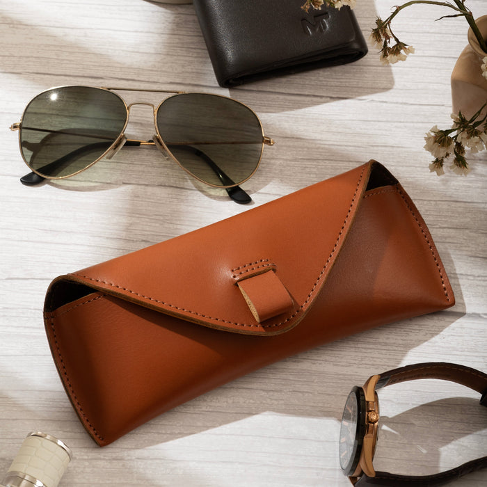 Tan Leather Sunglasses Case