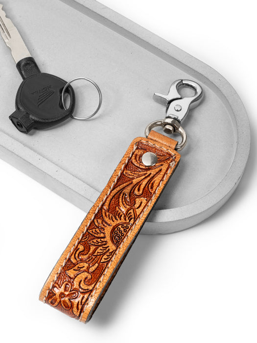Designer Loop Leather Keychain - Orange