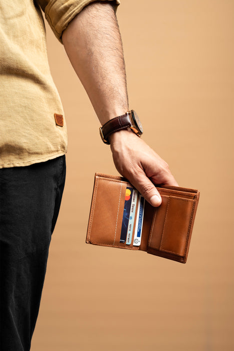 Bifold Mens Wallet with Red Stripe