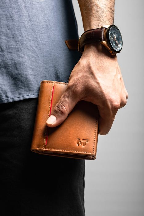 Bifold Mens Wallet with Red Stripe