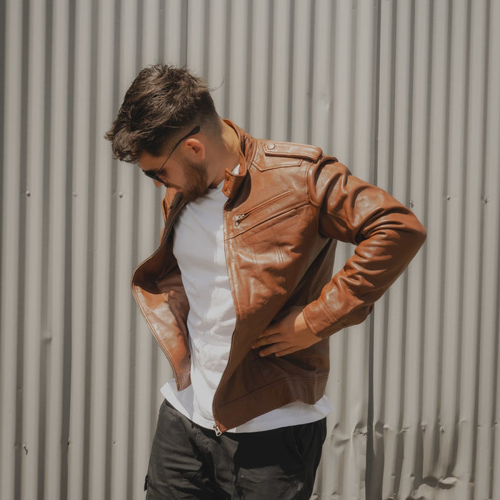 Men's Brown Leather Jacket - Main Image