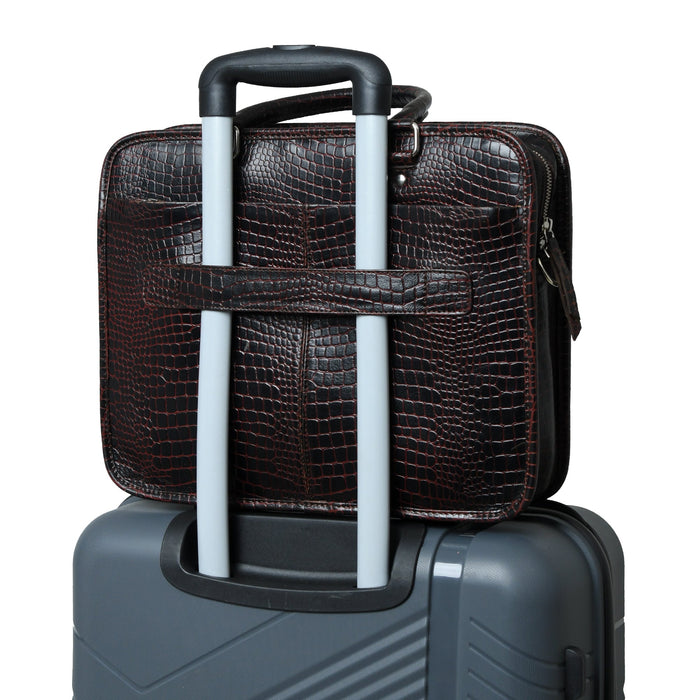 Croco Leather Computer Bag, Dark Brown — MaheTri