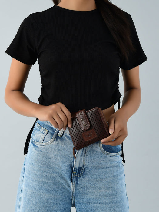 Textured Women's Bifold Wallet- Dark Brown