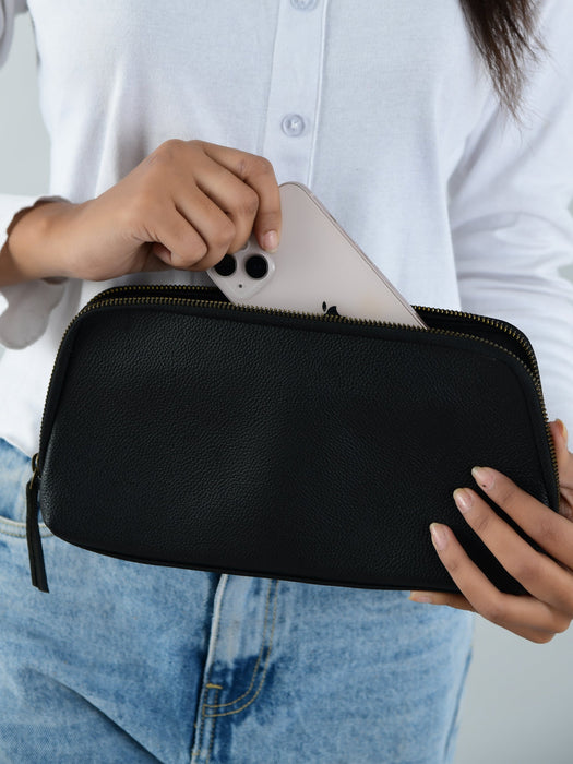 Classic Black Leather Clutch