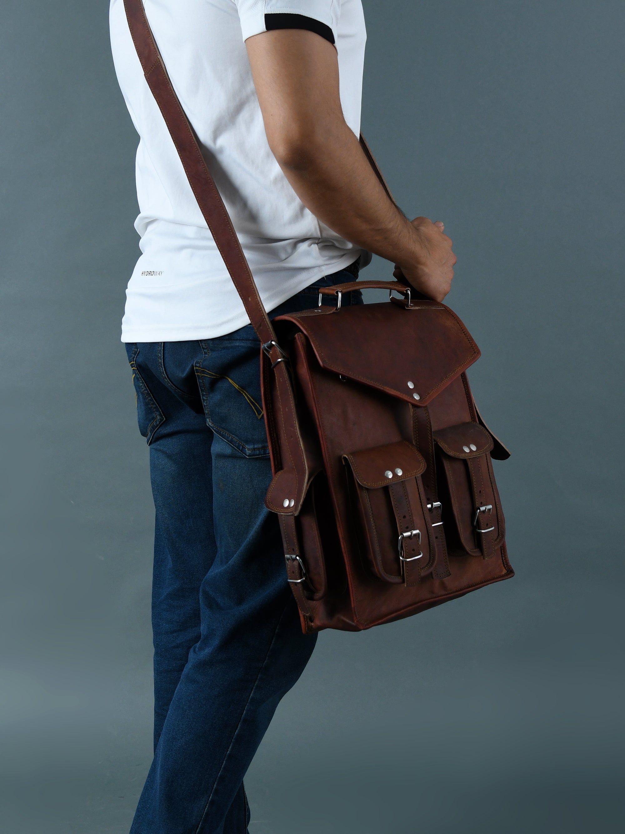 MaheTri 2-in-1 Genuine Leather Backpack & Messenger Bag - Laptop Bag For Men - View #13