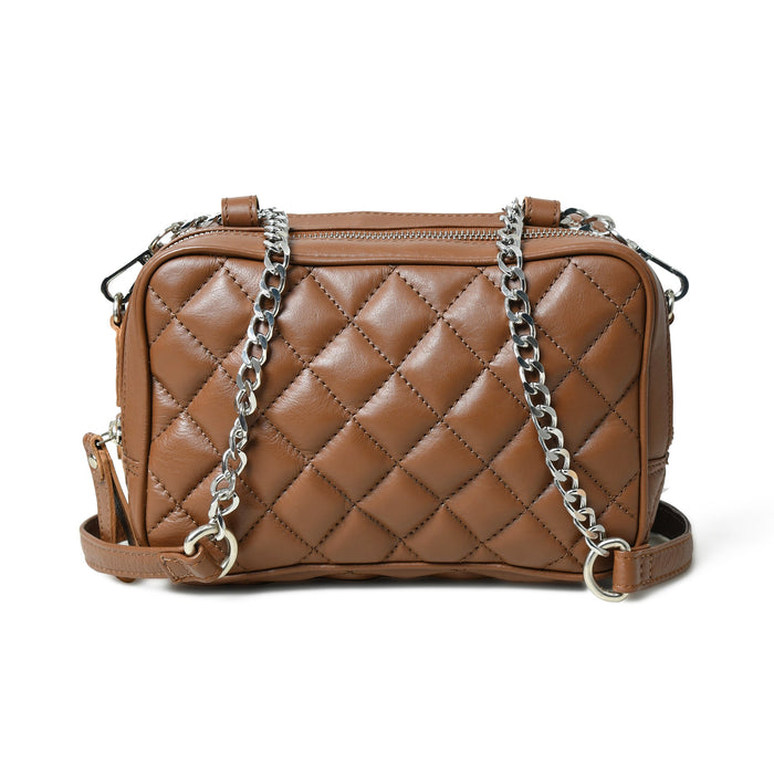 Stylish Mini Quilted Crossbody Bag, Rich Brown