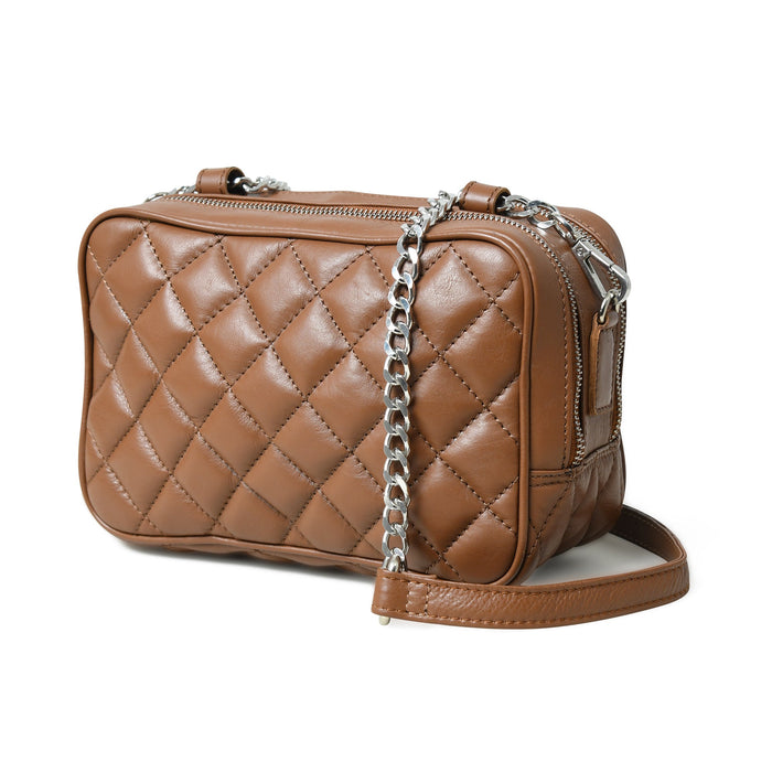 Stylish Mini Quilted Crossbody Bag, Rich Brown