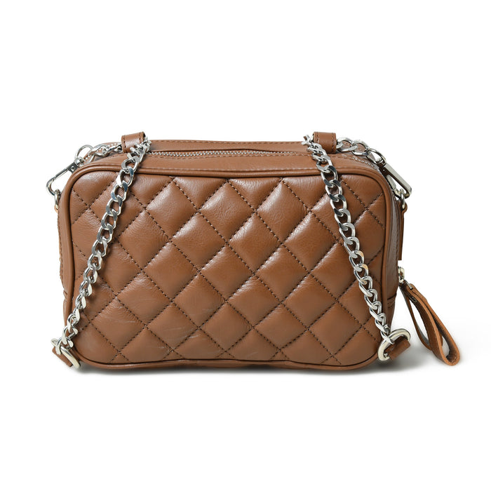 Stylish Mini Quilted Crossbody Bag, Rich Brown