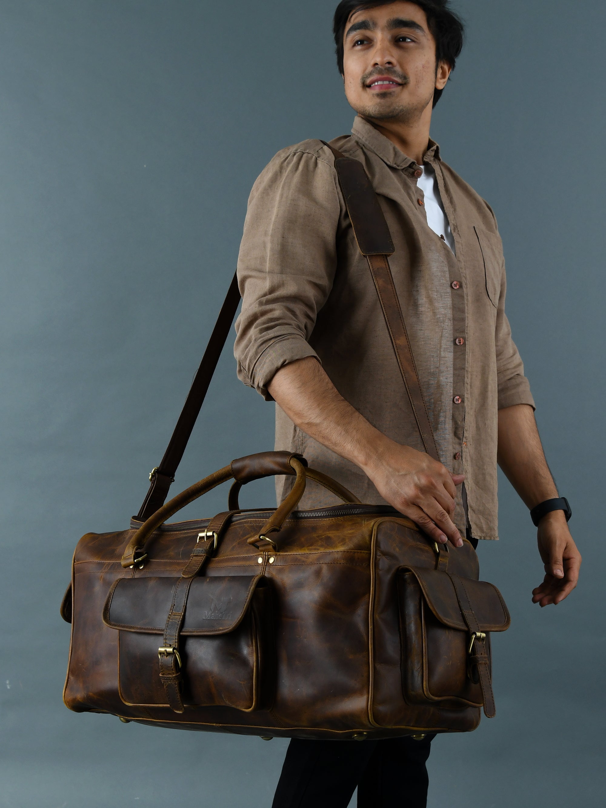 Goldman-II Leather Duffle Bag | Leather Travel Bag | MaheTri