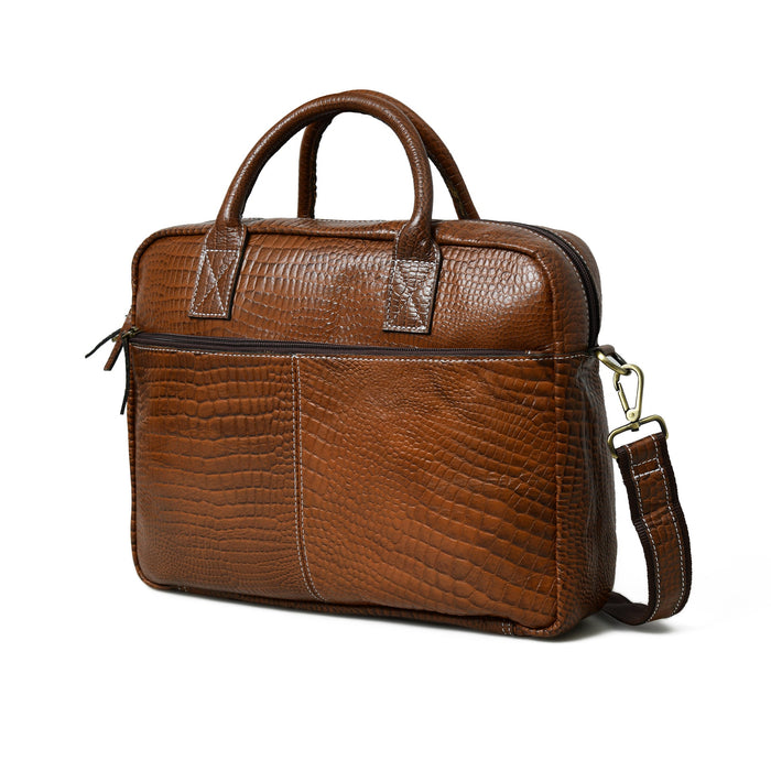 Laurent Slim Leather Briefcase- Brown