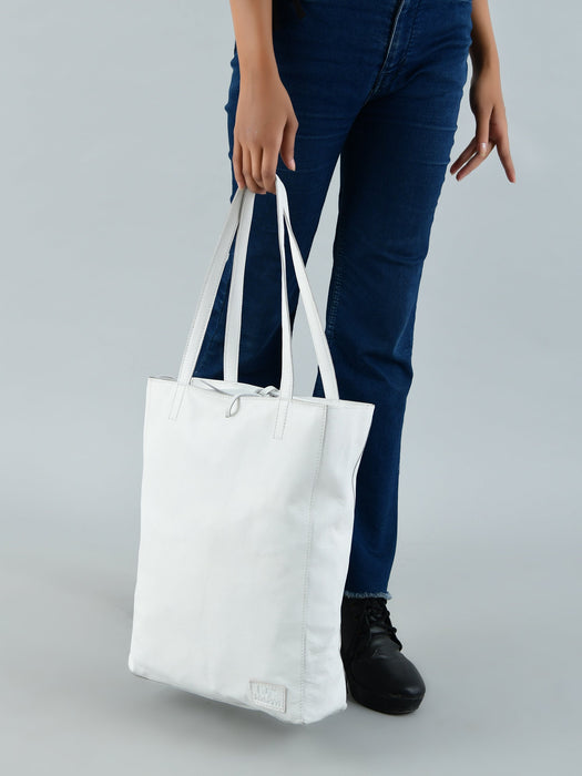 White Leather Shoulder Tote Bag