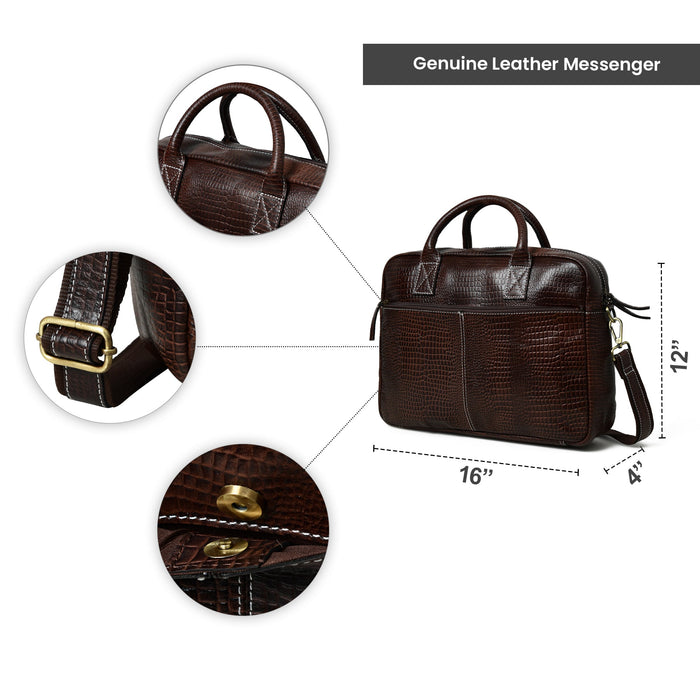 Laurent Slim Leather Briefcase- Dark Brown