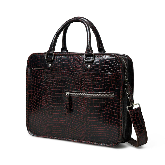 Croco Leather Computer Bag, Dark Brown — MaheTri