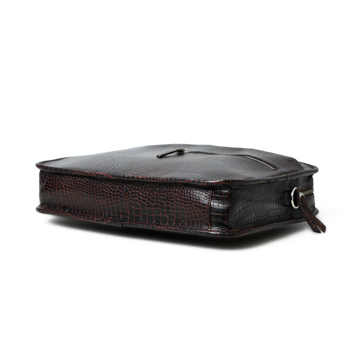 Croco Leather Computer Bag, Dark Brown — MaheTri