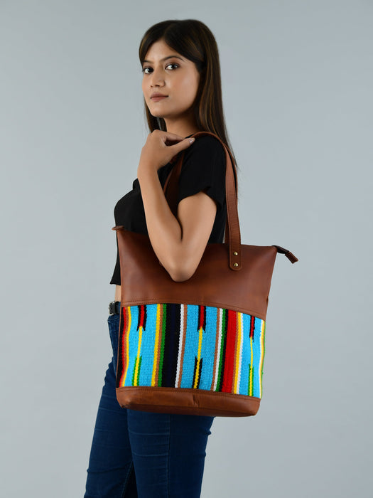 Multicoloured Leather Tote Bag