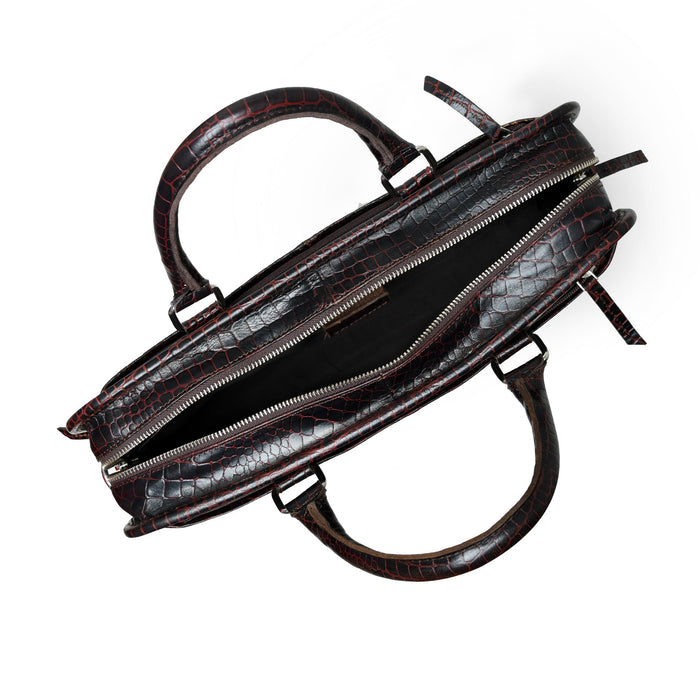 Croco Leather Computer Bag, Dark Brown — MaheTri