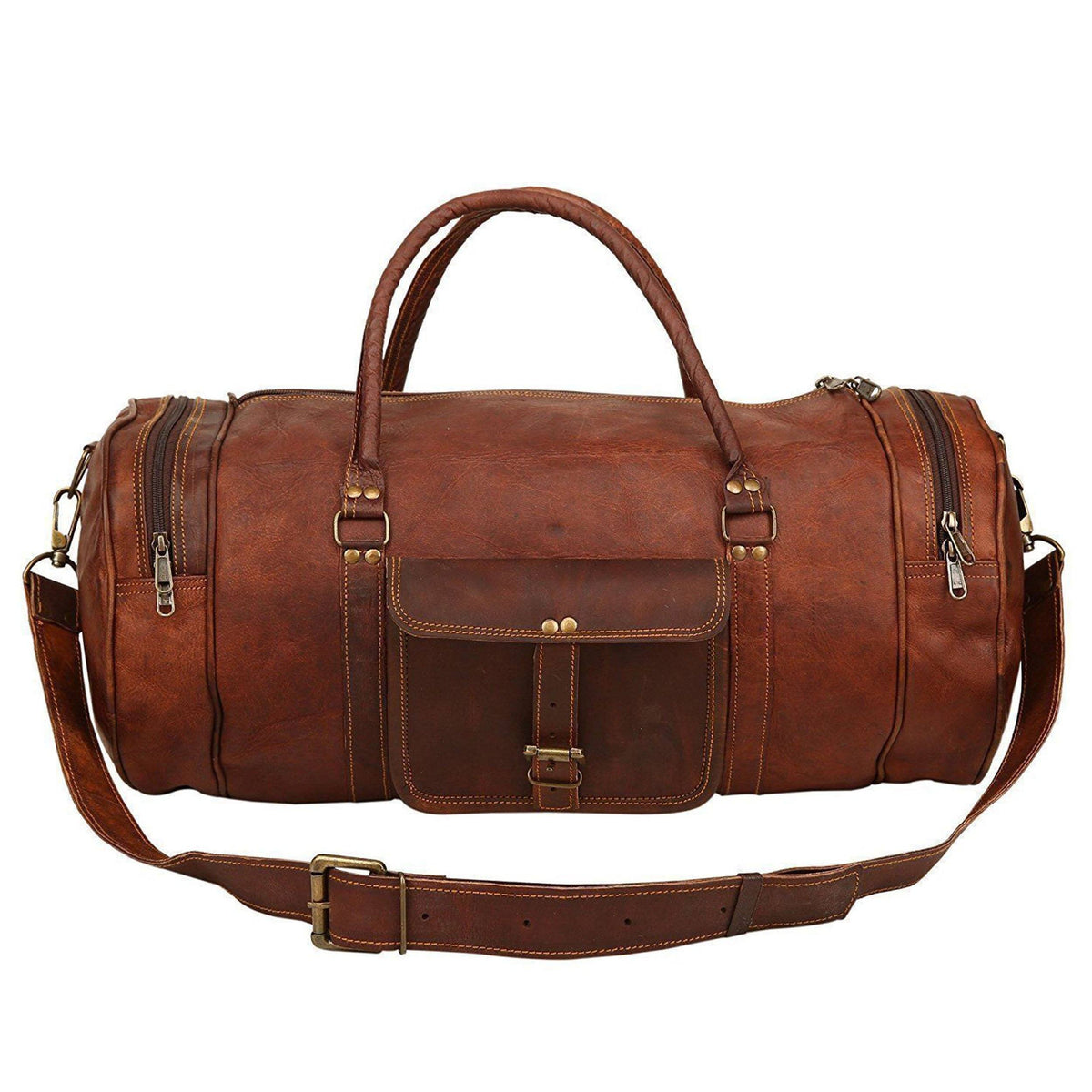 Round leather duffle bag on sale