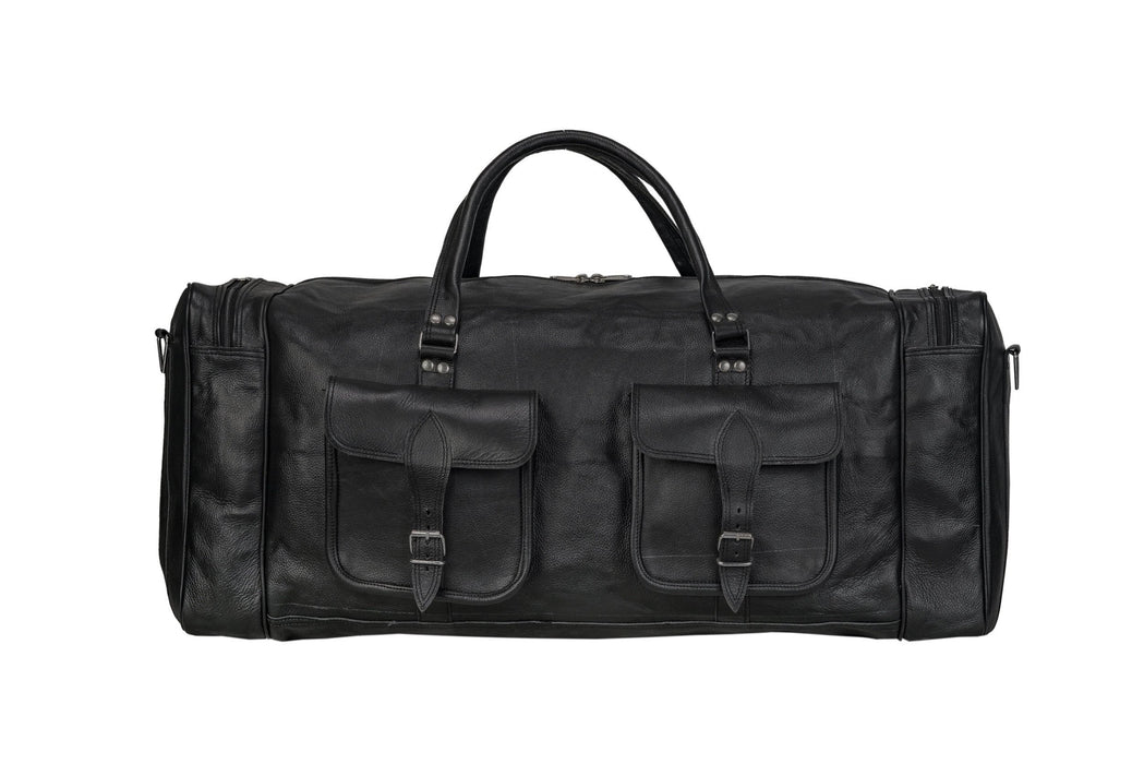 Oversized Black Leather Duffel Weekender Travel Bag Classy Leather Bags 
