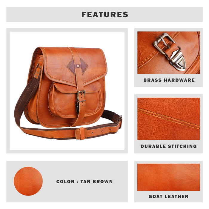Brown Leather Crossbody Satchel For Women