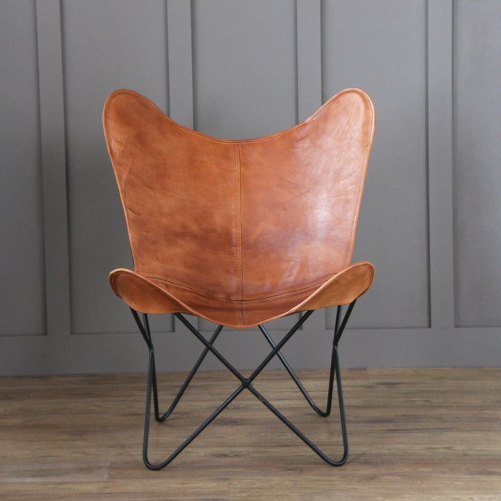 Tan leather butterfly online chair