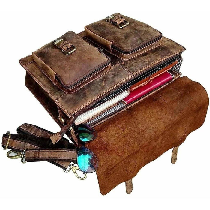 Retro Buffalo Hunter Leather Laptop Messenger Bag Classy Leather Bags 